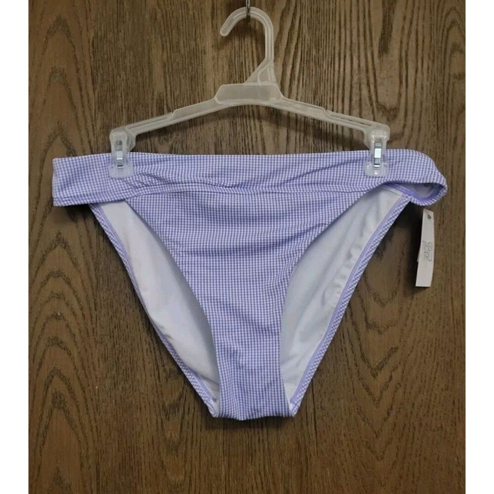 TIME AND TRU Women’s Purple/White Check Bikini Swim Bottom Size Medium 8-10
